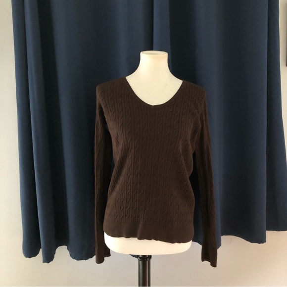 BOGO Talbots brown cable knit v-neck sweater - Picture 2 of 7